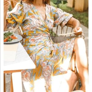 Floral yellow wrap dress